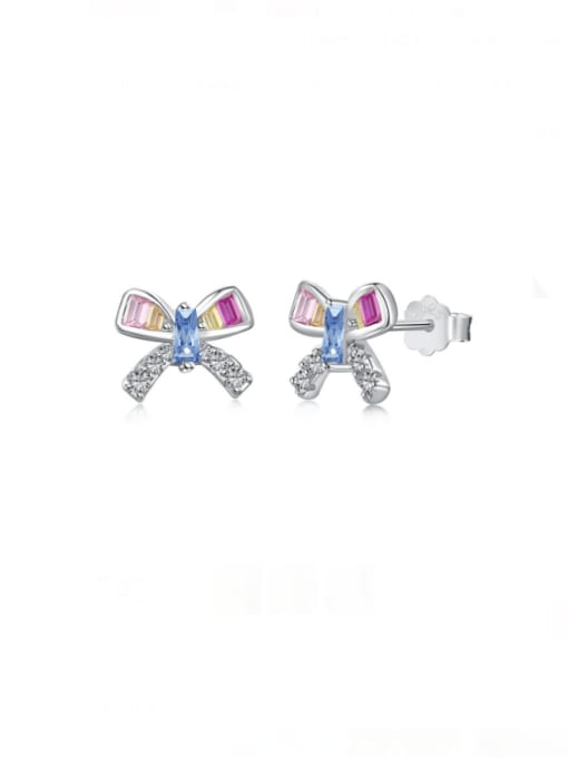 Bow Stud Earrings, Colorful Zircon 925 Hypoallergenic Sterling Silver Statement Earring