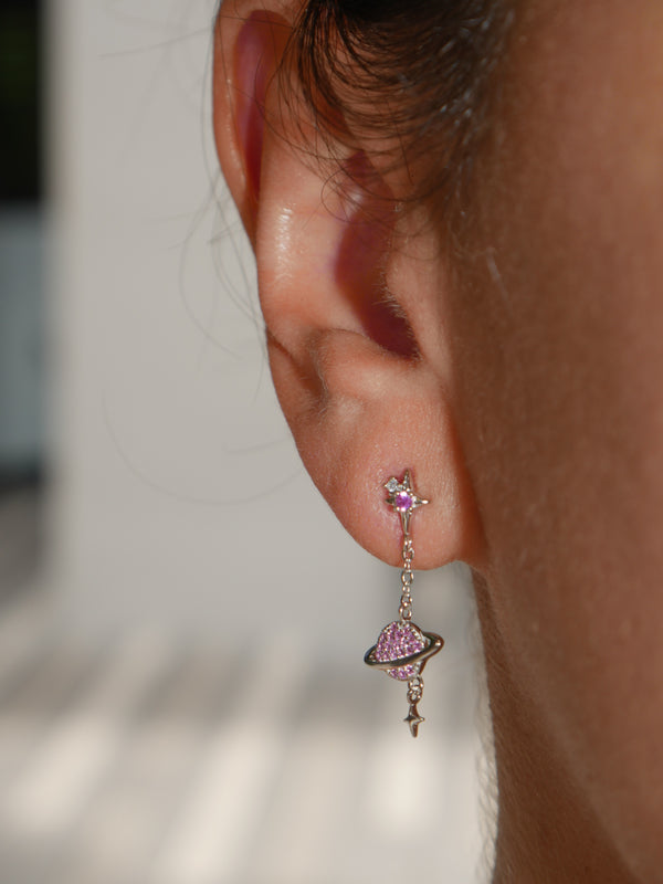 earrings, nice earrings, planet earrings, dangle earrings, dangly earrings, pink cz earrings, pink diamond earrings, birthday gift ideas, fashionable earrings good quality, animation earrings, nice post earrings, designer jewelry, designer earrings,  hypoallergenic earrings, waterproof jewelry, womens fine jewelry 2024, jewelry trends 2025, affordable fine jewelry, cool earrings 