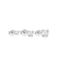 Heart Stud Earrings Set, 925 Sterling Silver Cubic Zirconia Luxury Three (3) Stud Earrings Set