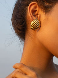 Gold Circle Wave Statement Round Earrings, 18K Gold Plated Luxury Statement Earrings