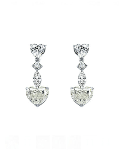 Heart Earrings 925 Sterling Silver Diamond Zircon Luxury Hypoallergenic Dangly Earrings