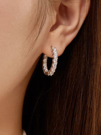 Medium Hoop Earrings, Round ZIrcon 925 Sterling Silver Statement Hoop Earrings