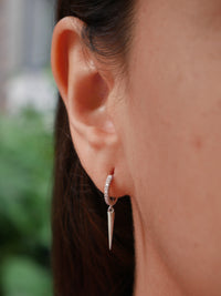 Dagger Hoop Earrings, .925 Sterling Silver, Diamond CZ Downtown Spike Small Hoop Huggie Earrings