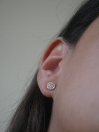 Circle Stud Earrings, .925 Sterling Silver Pave Diamond CZ Hypoallergenic Waterproof Casual Glam  Post Earrings