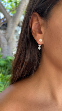 earrings, earrings with real pearls, earrings with triangles, earrings with rhinestones and pearls, luxury earrings, waterproof earrings, nickel free earrings, earrings for sensitive ears, kesley boutique