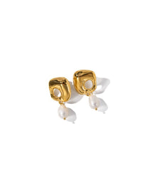 Gold Statement Pearl Earrings, 18K Gold Plated Luxury Fashion Earrings