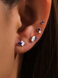 Geometric Stud Earrings Set Four Piece Missmatch Sapphire Birthstone Cubic Zirconia