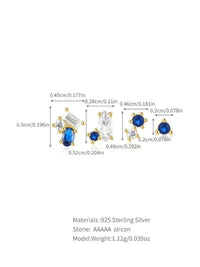 Geometric Stud Earrings Set Four Piece Missmatch Sapphire Birthstone Cubic Zirconia