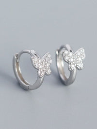 Butterfly Hoop Earrings, .925 Sterling Silver Diamond CZ Tiny Butterfly Huggie Hoop Earrings