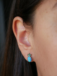 Pineapple Opal Stud Earrings, 925 Sterling Silver Hypoallergenic Luxury Earrings