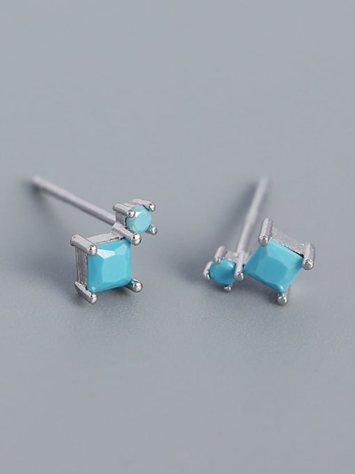 Square Round Tiny Stud Earrings, .925 Sterling Silver Cubic Zirconia Dainty Cartilage Stud Earrings