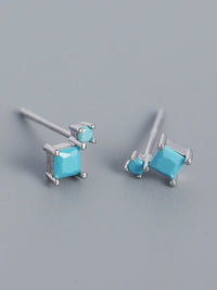 Square Round Tiny Stud Earrings, .925 Sterling Silver Cubic Zirconia Dainty Cartilage Stud Earrings
