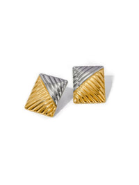 Rectangle Stud Earrings Two Tone Gold and Silver Mix Statement Fashion Jewelry Big Studs