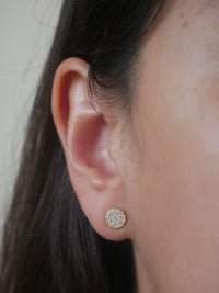 Circle Stud Earrings, .925 Sterling Silver Pave Diamond CZ Hypoallergenic Waterproof Casual Glam  Post Earrings