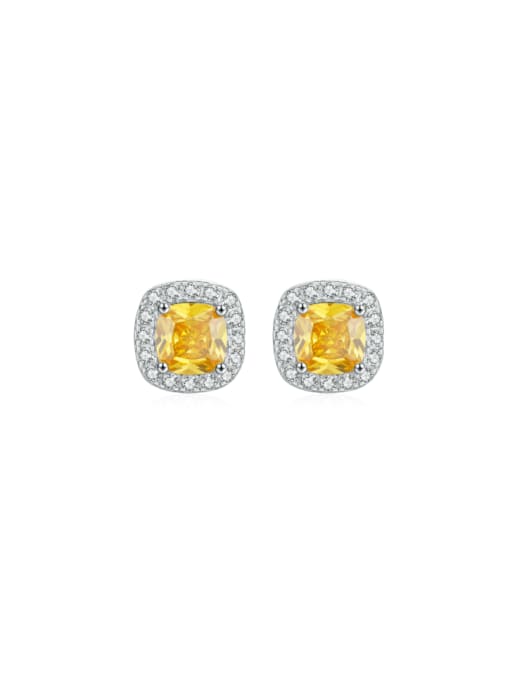 Cushion Cut Yellow Stud Earrings,  Cubic zirconia 925 Sterling Silver Stud Statement Earrings