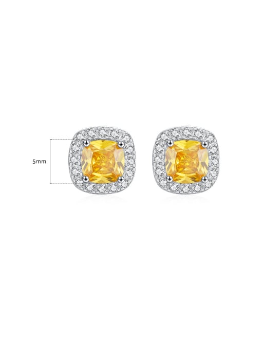 Cushion Cut Yellow Stud Earrings,  Cubic zirconia 925 Sterling Silver Stud Statement Earrings