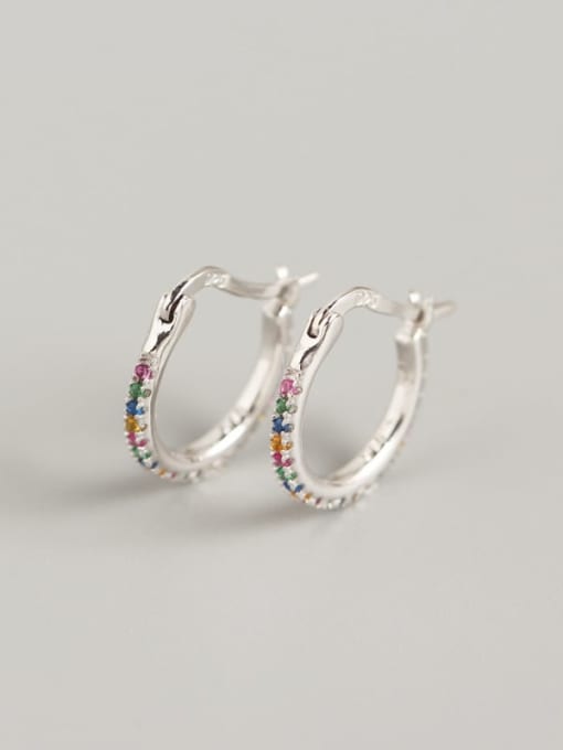 Thin Small Hoop Earrings, Colorful Rainbow Diamond CZ, .925 Sterling Silver Hoop Huggie Earrings