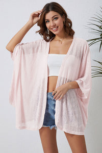 Double Take Open Front Three-Quarter Sleeve Cardigan