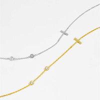 Side Cross Necklace Zircon 925 Sterling Silver Dainty Cross Necklaces