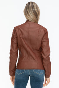 Snobbish Faux Leather Biker Jacket with Side Zip Pockets