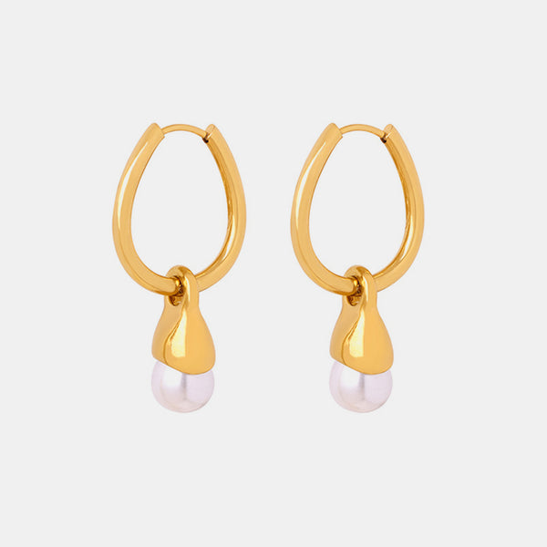 Gold Hoop Earrings with Pearls  Two in One Women's Jewelry Titanium Steel Huggie Earrings