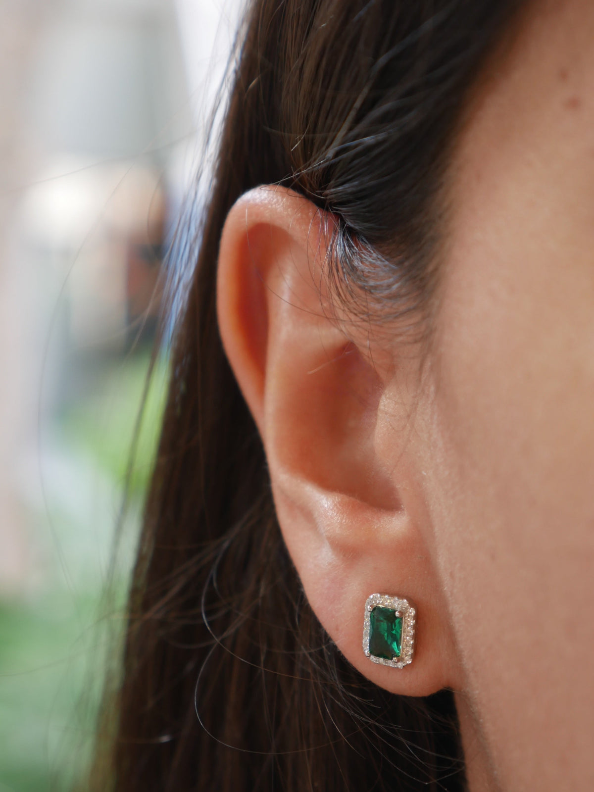 earrings, stud earrings, gold earrings, hypoallergenic, fashion jewelry, merald green stud earrings green and silver studs rectangle emerald cut for men and woman waterproof dainty hypoallergenic, unique cute and popular trending stud earrings classic for everyday wont tarnish or turn green instagram influencer earrings jewelry store Miami Brickell gift ideas Kesley Boutique 