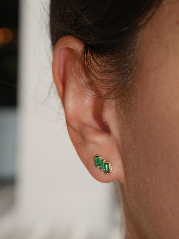 earrings, emerald earrings, cartilage emerald earrings, small stud earrings, tiny stud earrings, baguette diamond stud earrings, real sterling silver earrings, real gold plated earrings, real jewelry, cute earrings, cute jewelry, viral jewelry, earrings ideas, minimalist tiny stud earrings, waterproof jewelry, kesley jewelry, instagram jewelry brands, holiday gift ideas, green and gold earrings fine jewelry