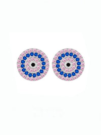 Pink evil eye round earrings with diamond cz -zircon-.925 sterling silver-for sensitive ears, hypo-allergenic, statement evil eye earrings for men and women good lucky earrings and jewelry, protection jewelry and earrings gift ideas black friday designer jewelry sale everyday statement earrings jewelry store in Miami-Brickell-where to shop in Brickell-large circle-earrings-lightweight-large-circle-earrings-Kesley-Boutique