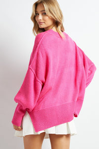 Plus Solid Boat Neck Long Sleeve Sweater