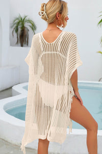 Fringe Trim Openwork Bikini - Swimsuit Cover Up Dress