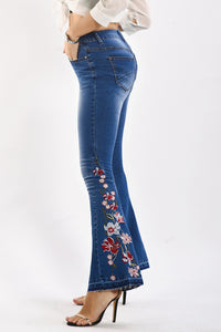 Flower Embroidery Wide Leg Jeans Plus Size and Petite Blue Jeans