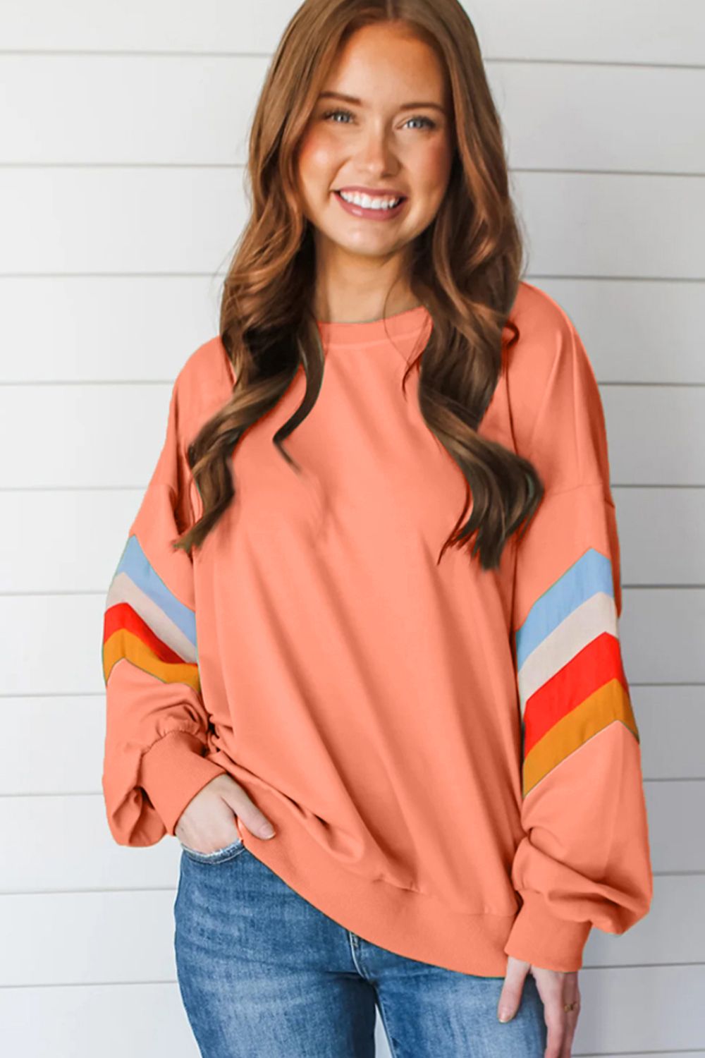 Contrast Round Neck Long Sleeve Sweatshirt