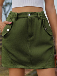 Short Skirt Women's Fashion Casual Pocketed Buttoned Mini Denim Skirt