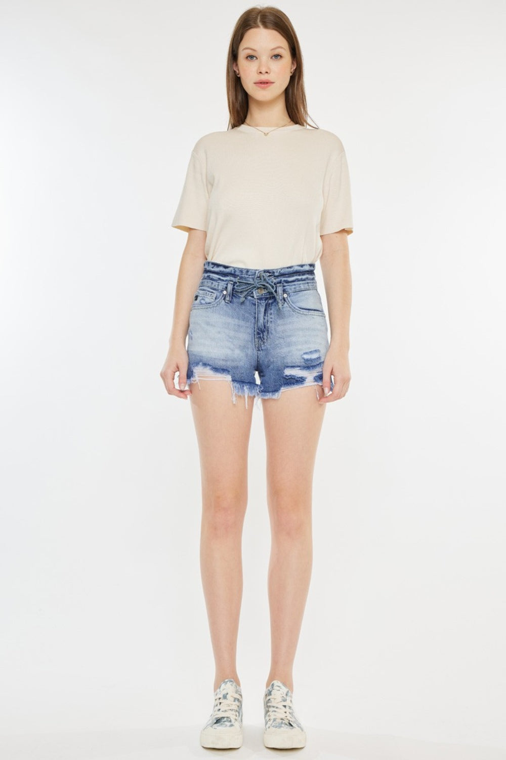 Kancan High Rise Frayed Hem Denim Shorts