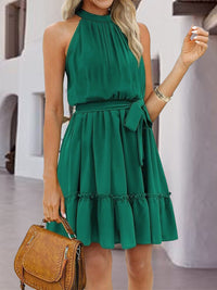 Frill Tied Mock Neck Sleeveless Dress