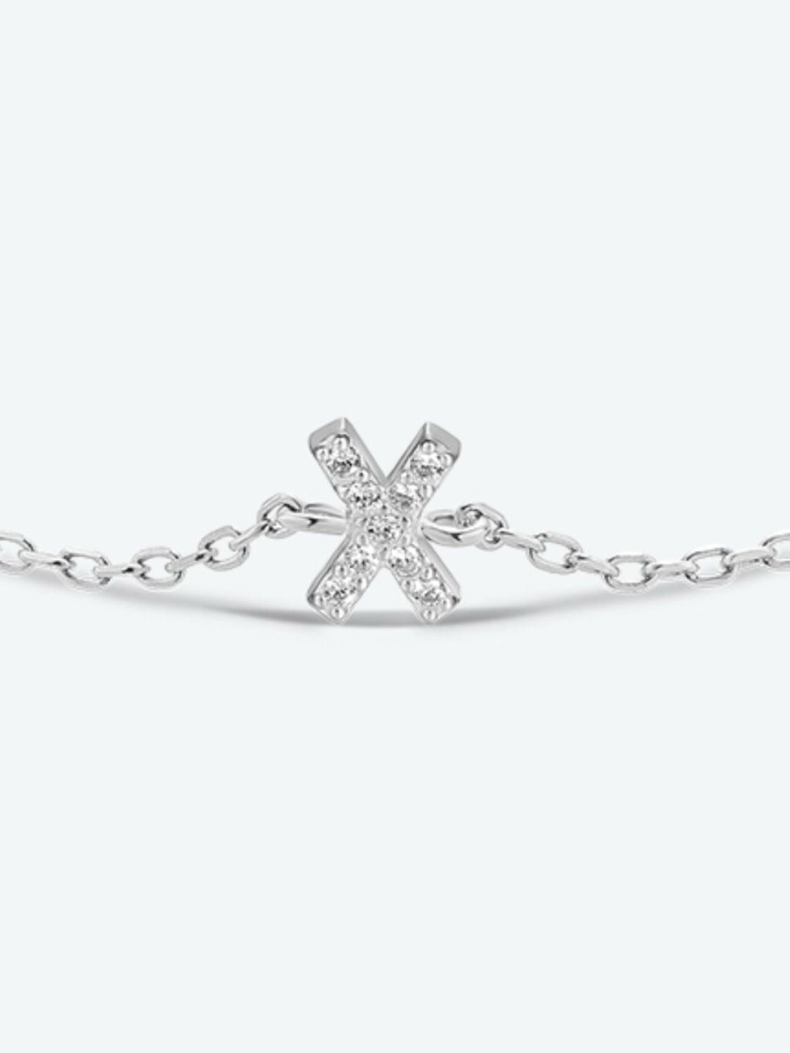 Initial Letter Bracelet, V To Z Zircon 925 Sterling Silver Bracelet