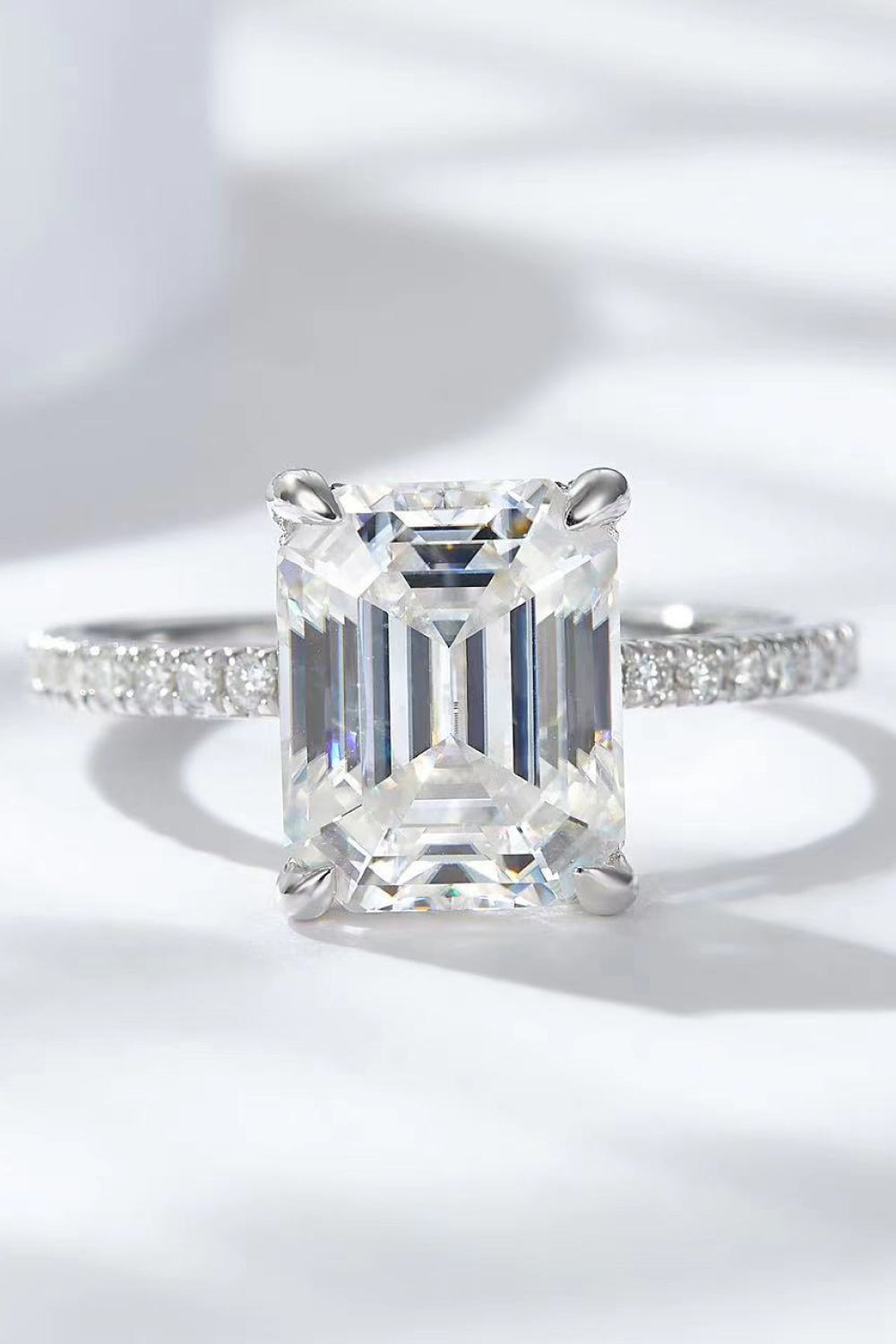 Emerald Cut Engagement Ring 5 Carat Moissanite Side Stone Cocktail Ring