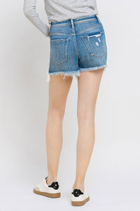 KESLEY Distressed Raw Hem Denim Shorts