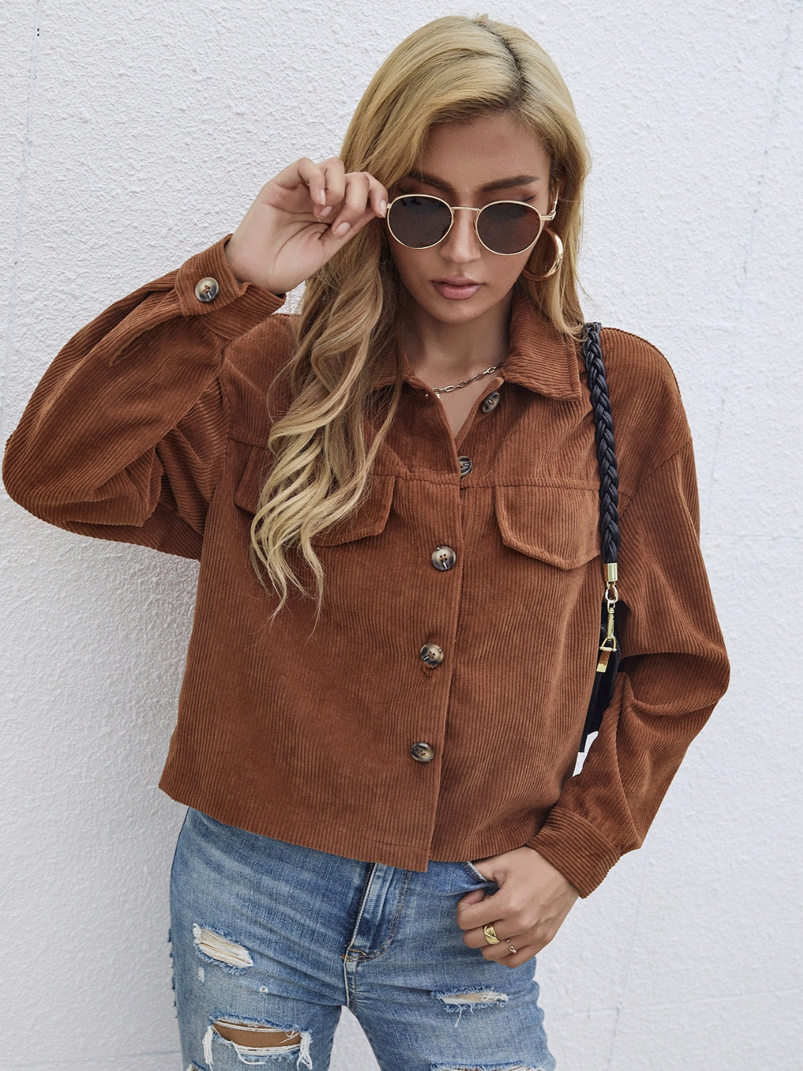 Button Up Dropped Shoulder Jacket