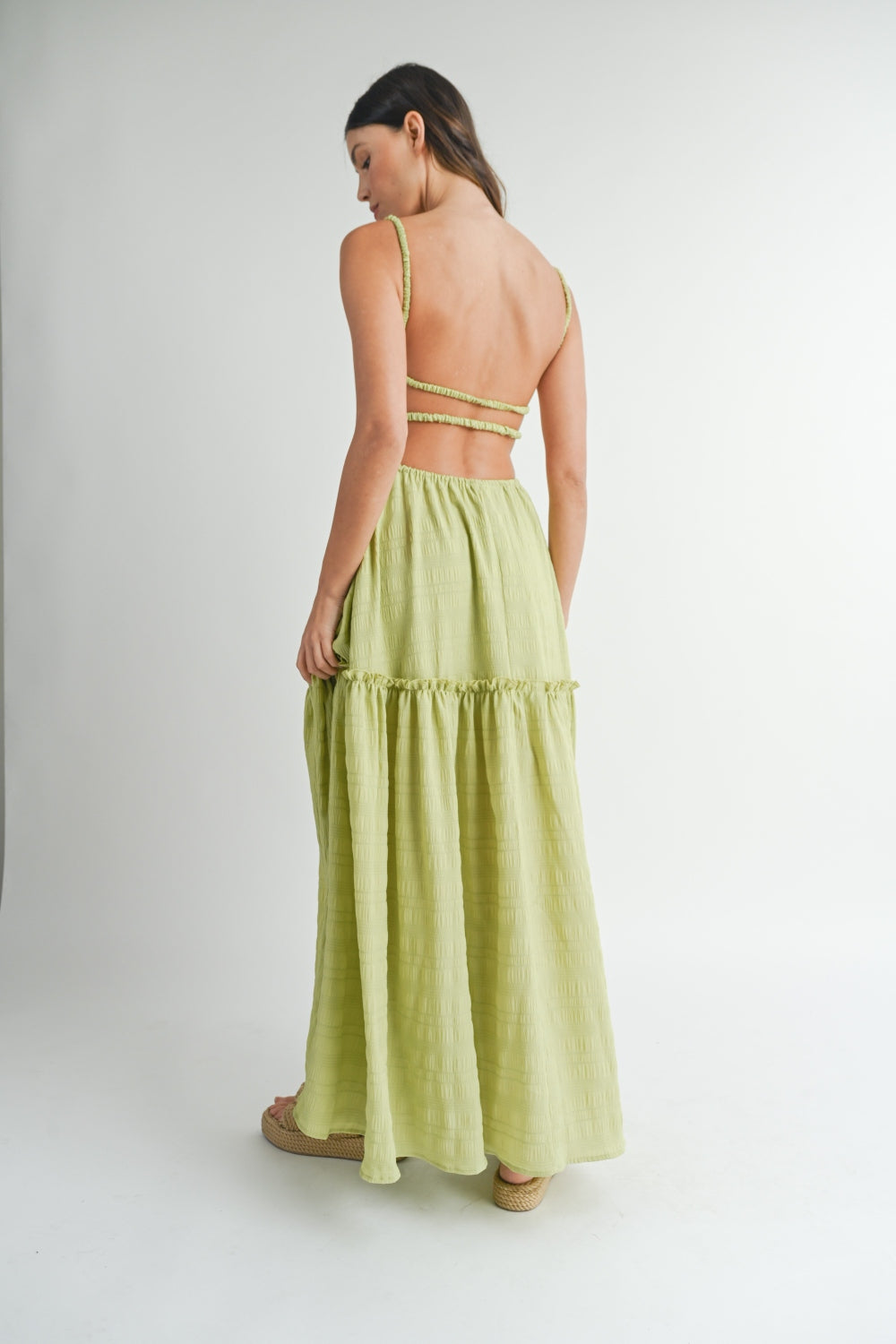 KESLEY Green Cutout Waist Backless Maxi Dress Open Back Casual Long Summer Dress