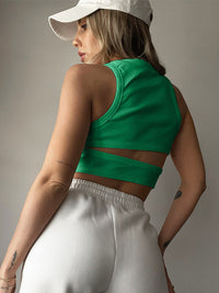 Cutout Round Neck Tank Women's Sexy Backless Crop Top Sleeveless T Shirt