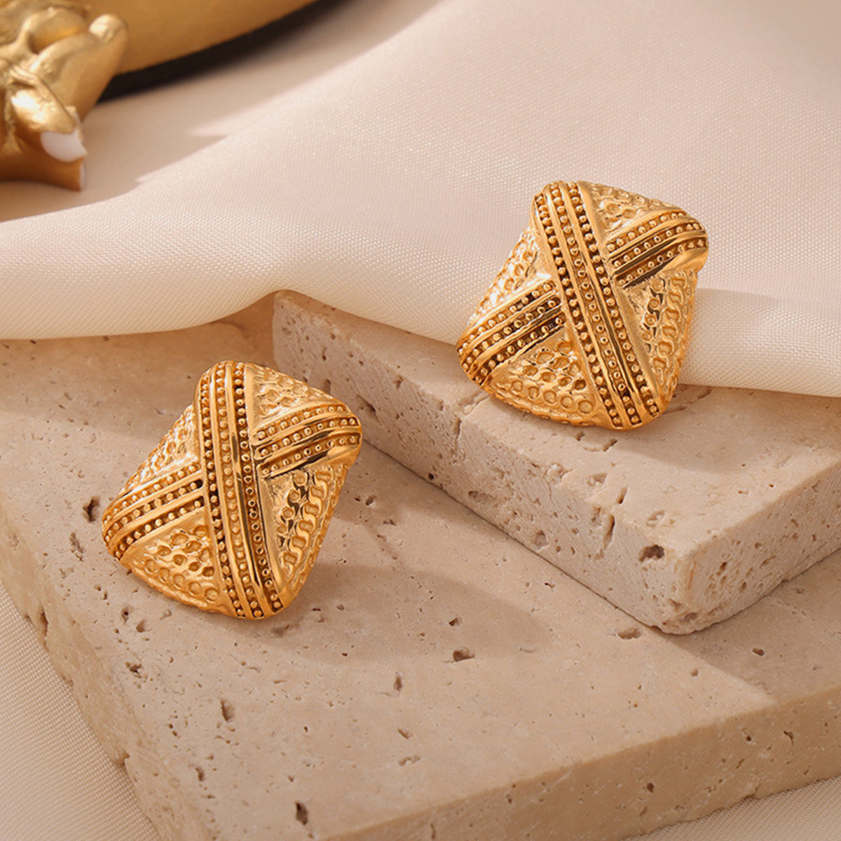 Big Gold Stud Earrings Hypoallergenic Waterproof Titanium Steel Geometric Shape Earrings KESLEY