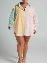 Matching Fashion Set Womens Pastel Color Striped Button Up Shirt and Shorts Set