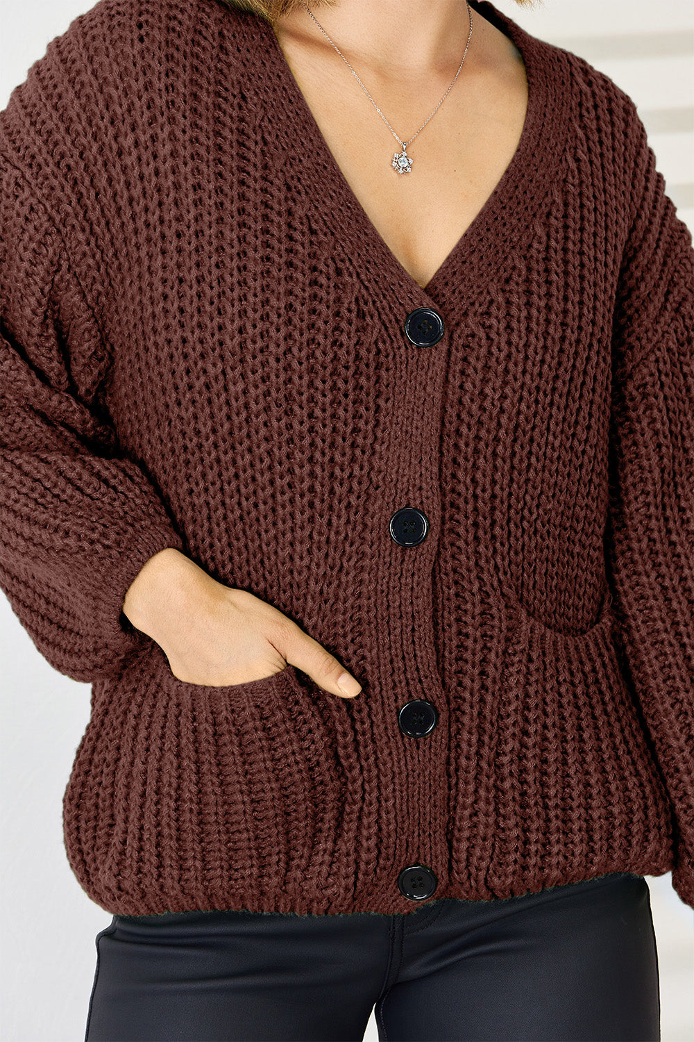 Cardigan with pockets and buttons Women's Fashion Knit Baggy Sleeves Open Sweater