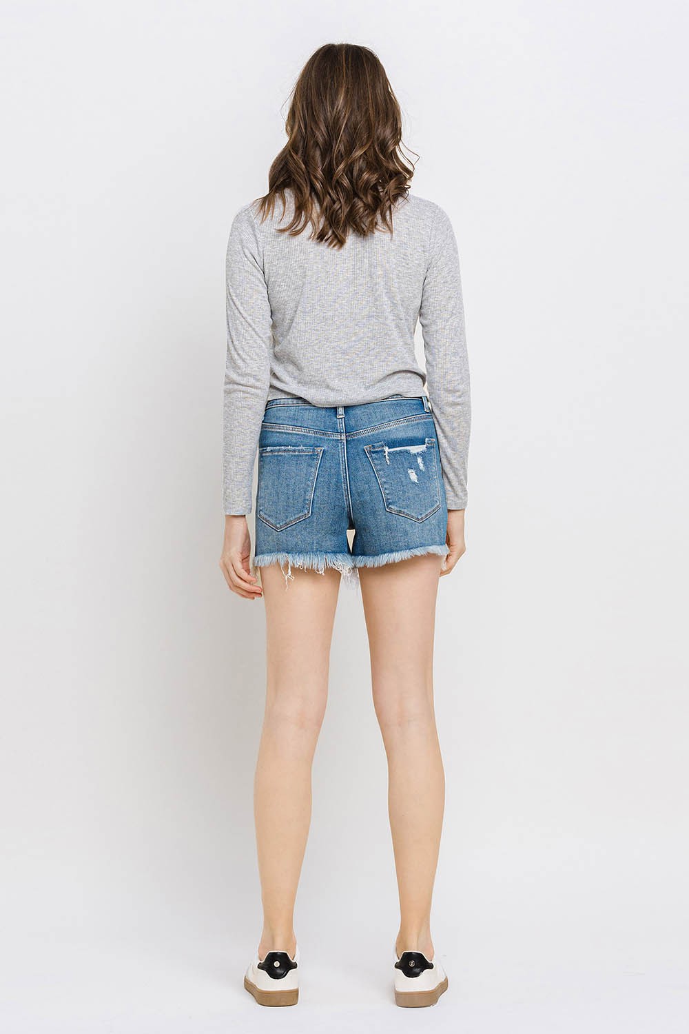 KESLEY Distressed Raw Hem Denim Shorts