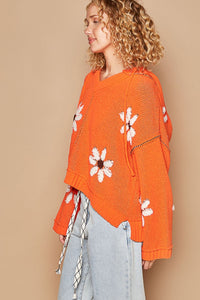 KESLEY Casual Floral Pattern Hooded High-Low Sweater