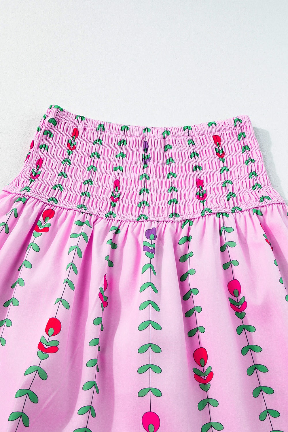 Smocked Printed High Waist Skirt