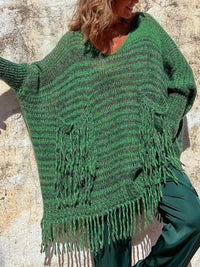 Fringe Detail Long Sleeve Sweater with Pockets New Women's Fashion KESLEY