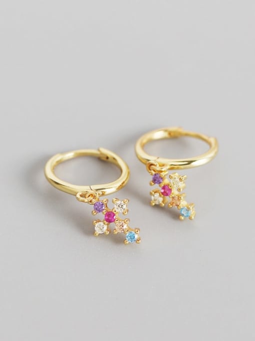 rainbow or colorful cross earrings small hoops with charm waterproof gold plated 18k sterling silver diamond rhinestone cz cubic zirconia trending and popular Kesley Boutique Miami .925 sterling silver waterproof earrings for multiple piercing or earring holes 