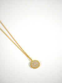 necklaces, gold plated, rhinestone, pave cz cubic zirconia, circle necklaces, coin, dainty, waterproof, hypoallergenic, popular, dainty, influencer style casual necklaces Kesley Boutique